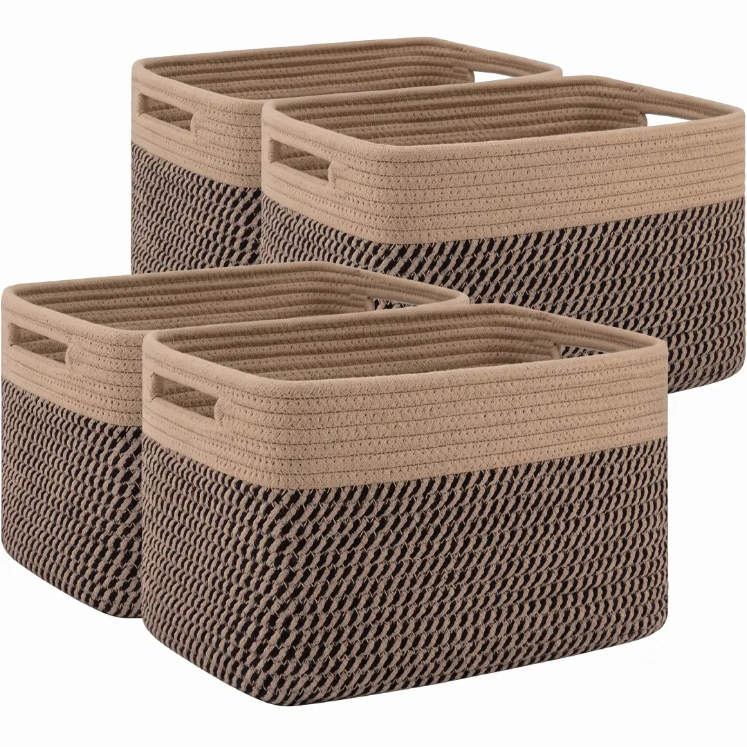 4 Pack Woven Storage Baskets for Shelves Toys and Clothes