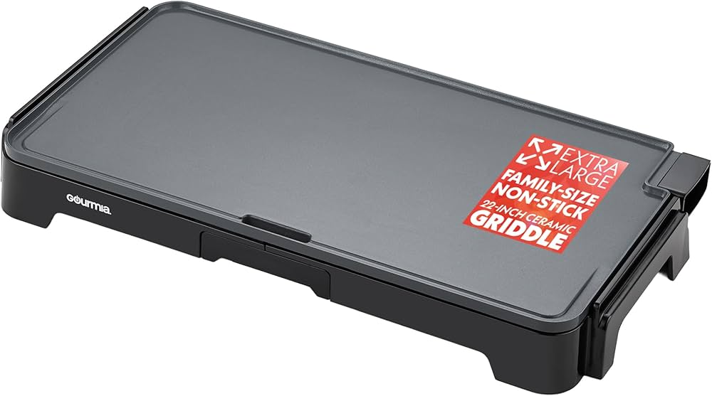 Gourmia 22 Inch XL Electric Griddle Pan - Nonstick Extra Large Flat Top Ceramic Surface, Countertop Cooker, Adjustable 200°F–400°F, Pull-Out Drip Tray, Compact Handle-Free Design