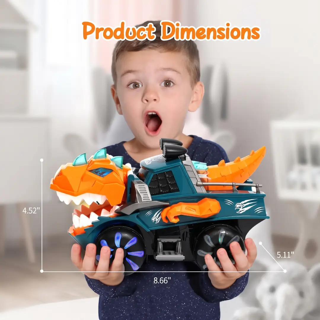 Monster Truck Dinosaur Car Toy with Flashing Lights, Music and Roaring Sounds for Kids Ages 3+ image 7