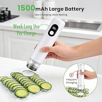 Portable Handheld Vacuum Sealer, Cordless Food Vacuum Sealer Machine for Home & Travel, 1500mAh 60kPa Rechargeable Vacuum Sealer for