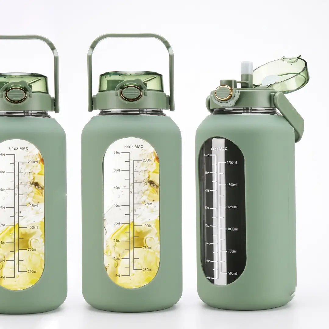 74 oz Glass Water Bottle with Straw and Time Marker image 3