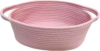 Optish Woven Basket, Gift Empty Basket with Bags and Ribbons, 13.5"x11"x5" Burr Rope Basket for Baby Girl Shower, Durable Storage Basket with Handles for Nursery, Shelves, Toys, Pink