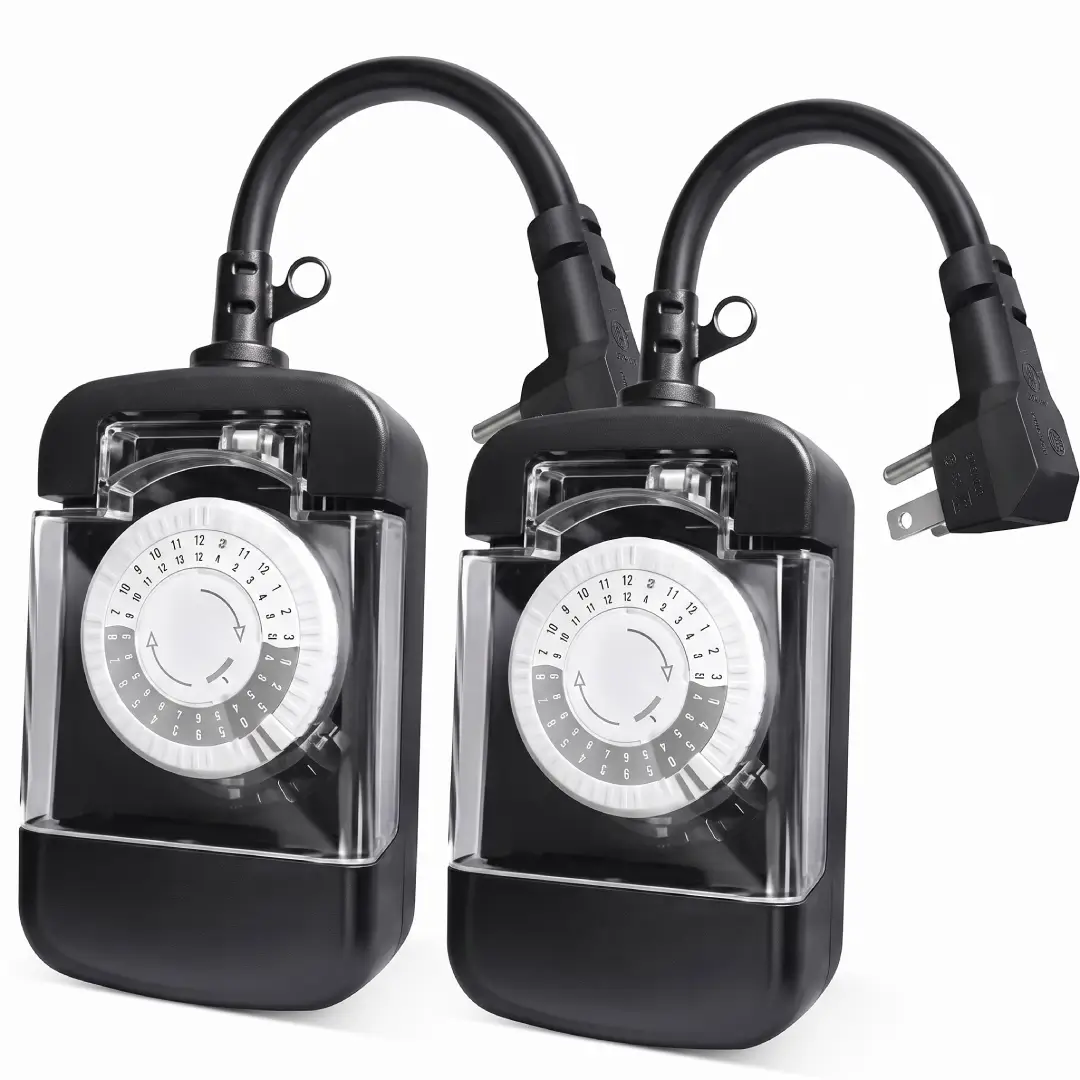 24 Hour Outdoor Mechanical Timer Switch with Two Grounded Outlets image 1
