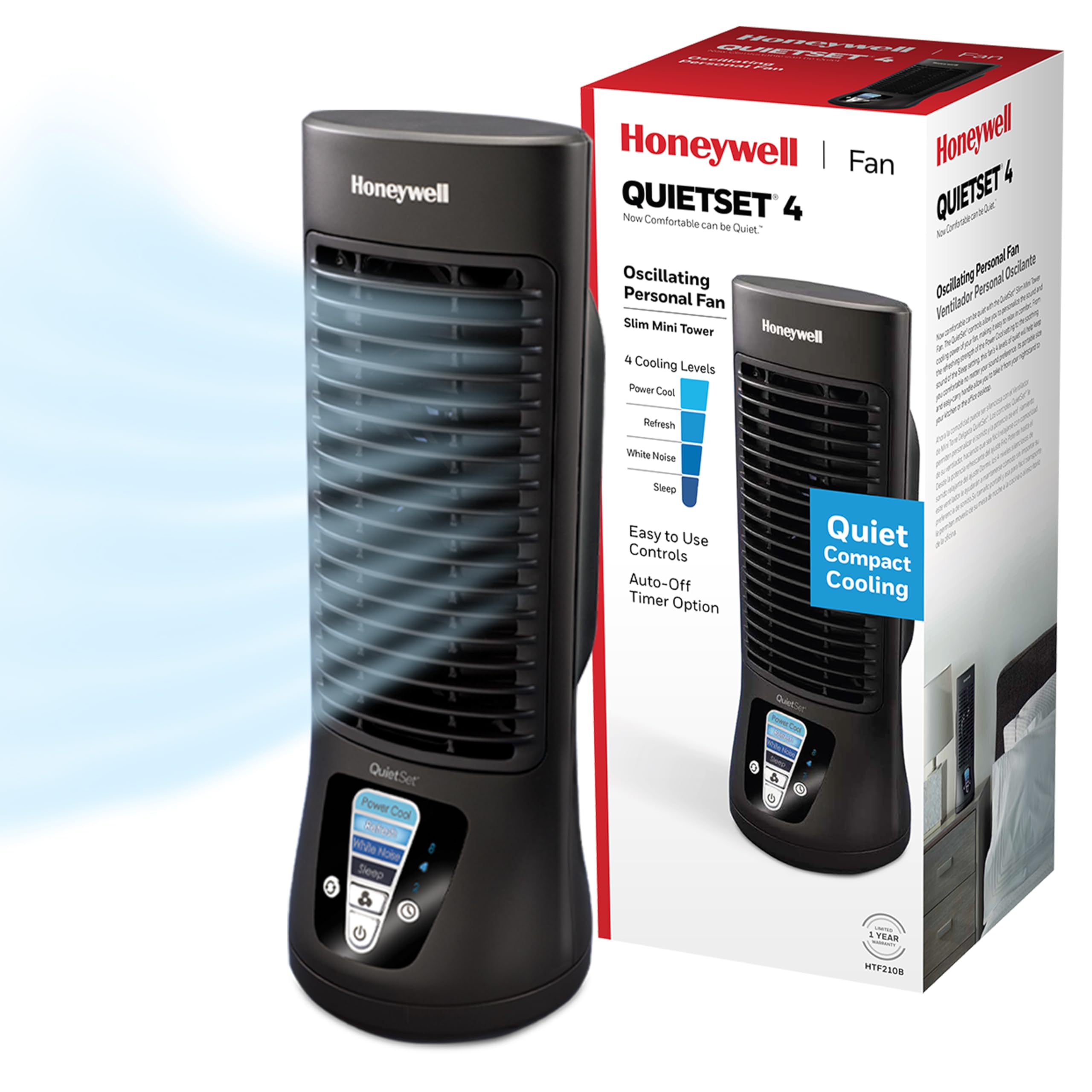 Honeywell HTF210B QuietSet Personal Table Fan, Black – Oscillating Personal Fan with Quiet Operation and 4 Levels of Power and Sound