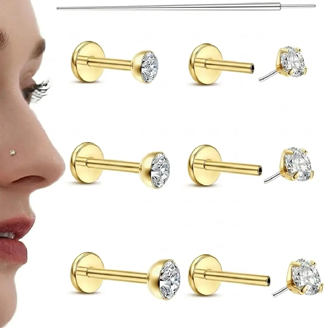 Flat Back Piercing Stud Earrings 16G 18G 20G Surgical Steel image 4