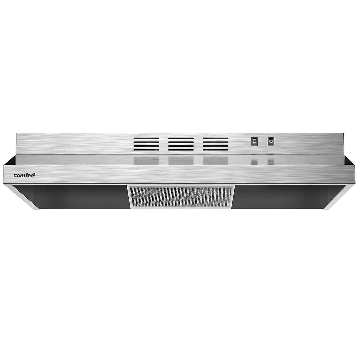 COMFEE' CVU30W2AST Range Hood 30 Inch Ducted Ductless Vent Hood Durable Stainless Steel Kitchen Hood for Under Cabinet with 2 Reusable Filter, 200 CFM, 2 Speed Exhaust Fan Silver