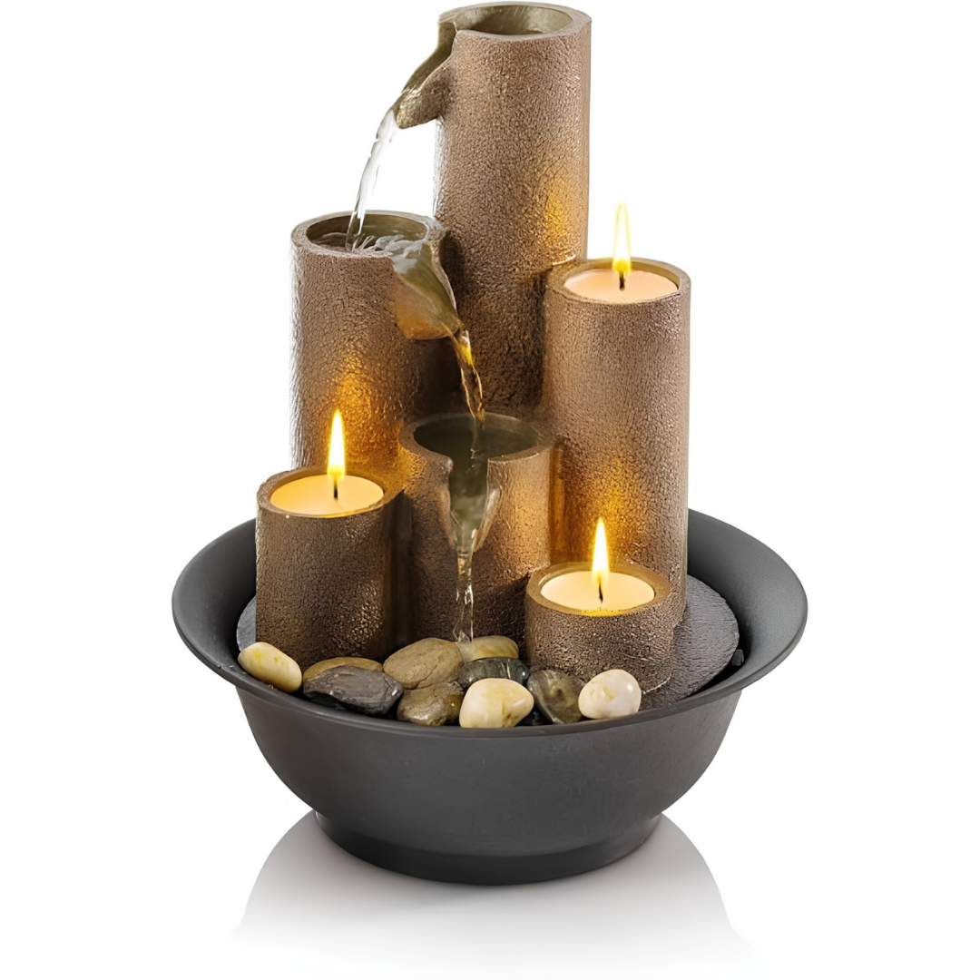 Alpine Indoor Tabletop Tiered Water Fountain with Candles