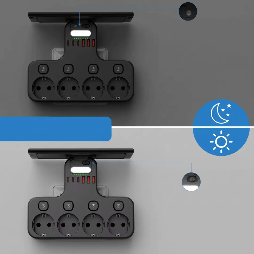 4000W EU Plug Power Strip with USB-C Ports, Independent Switches & Smart Night Light image 3