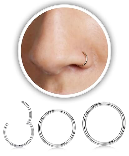 Nose Rings Hoop and Nose Studs Sets for Women Men,Hypoallergenicurgical Stainless Steel Hinged Clicker Segment Nose Rings Hoop Helix Cartilage Daith Tragus Sleeper Earrings Silver Gold Black L Shape/Corkscrew/Straight Nose Studs Real Body Piercing Jewelry