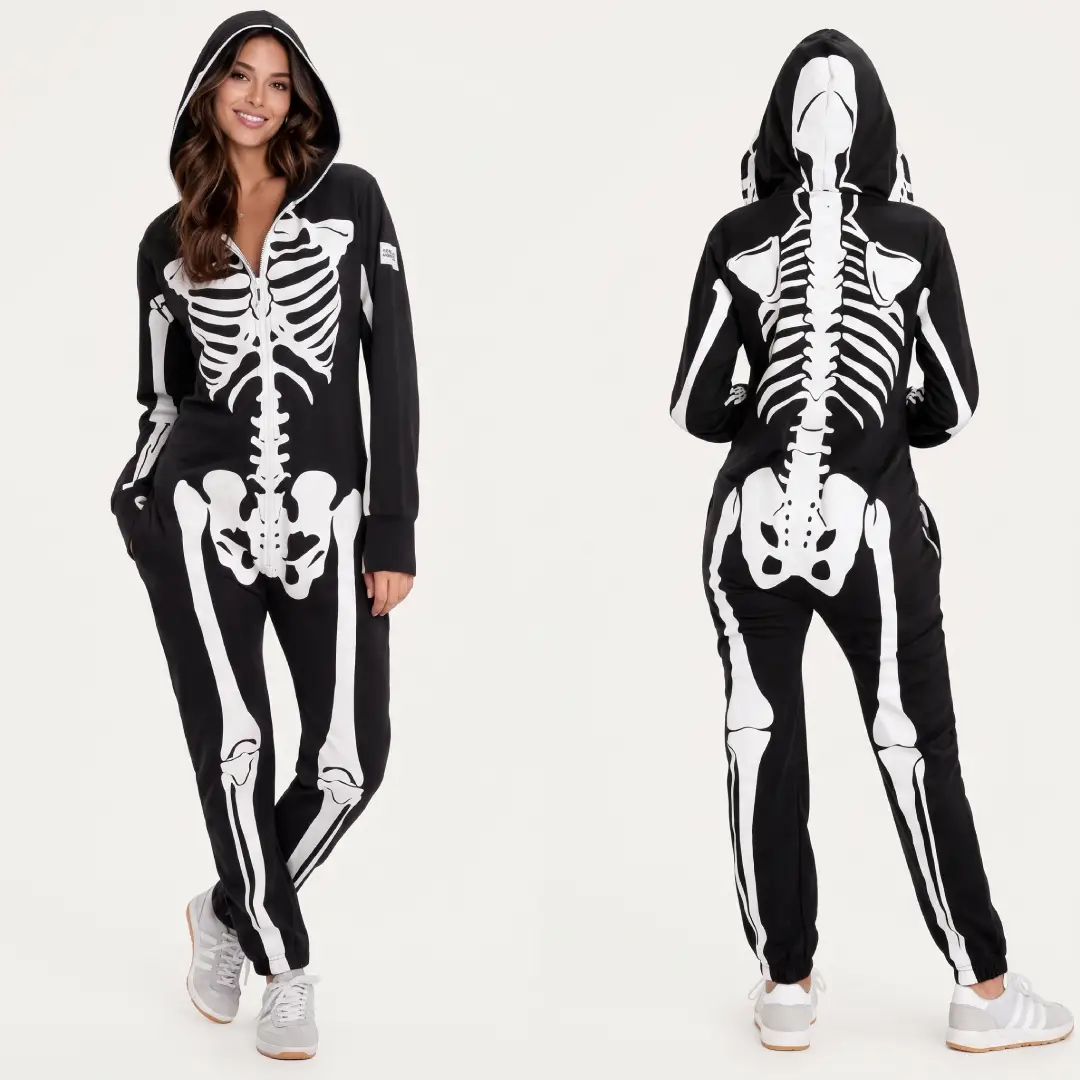 Women’s Skeleton Halloween Jumpsuit Costume – Spooky Party Outfit image 1