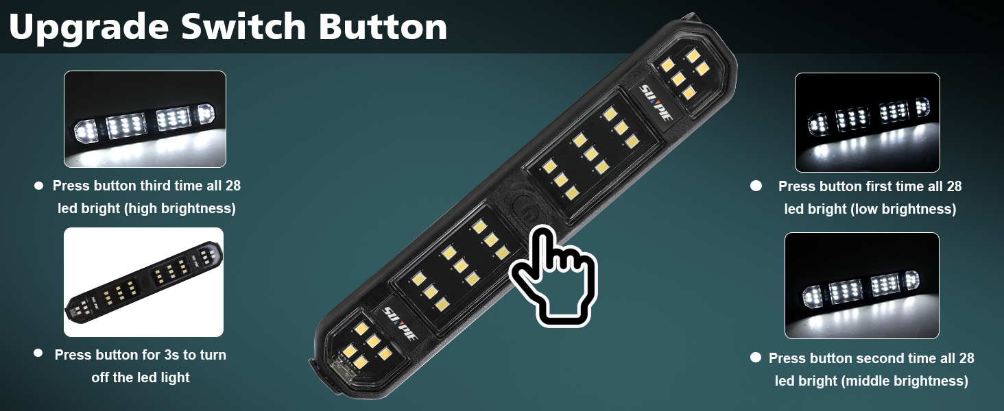 SUNPIE Truck Bed Lights Car Interior LED Lights with Switch Button &Strap Rechargeable Type-C Battery Powered Car Interior Lighting for Wrangler Truck RV Van Lorry Camper Boat Caravan Motorhome