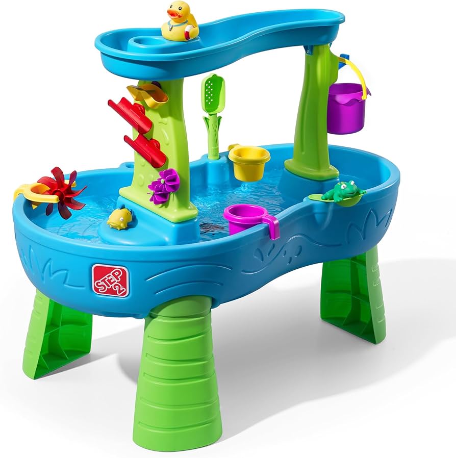 Step2 Rain Showers Splash Pond Water Table, Kids Water and Sand Activity Sensory Playset, Summer Outdoor Toys, 13 Piece Water Toy Accessories, For Toddlers 1.5+ Years Old, Blue & Green