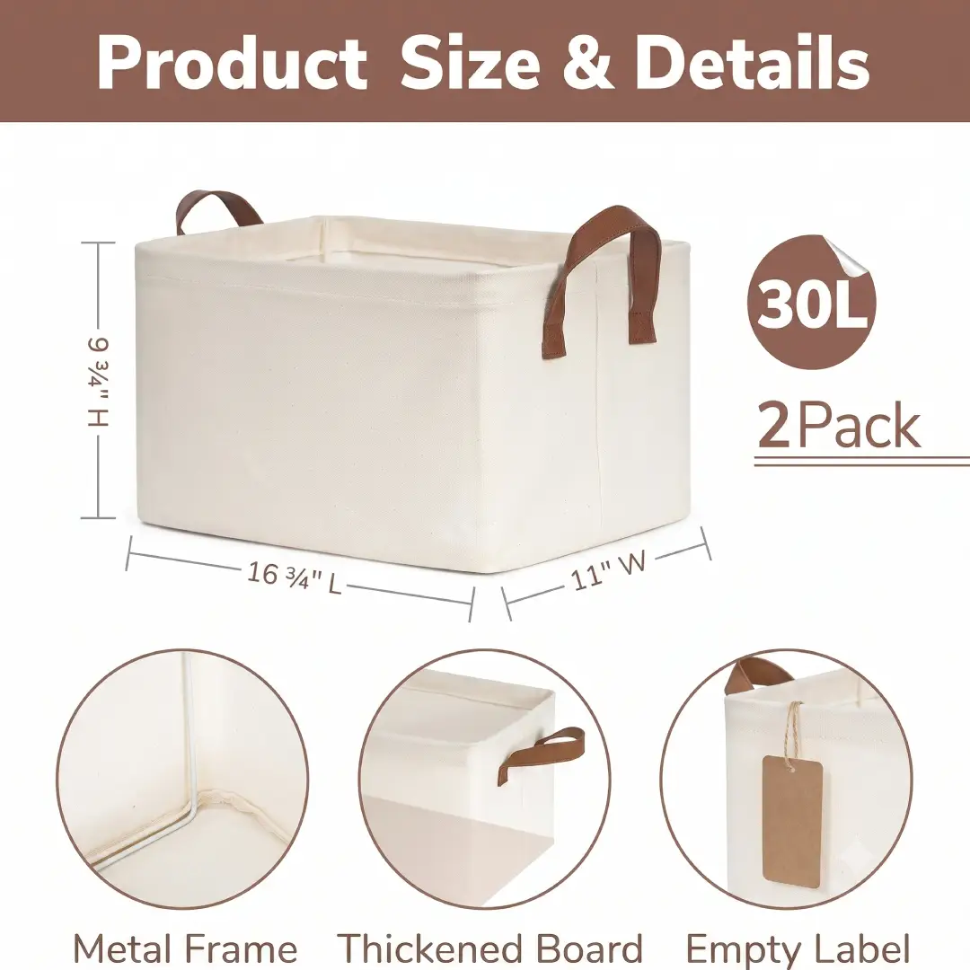 CHICVITA Storage Baskets for Shelves 2 Pack image 3