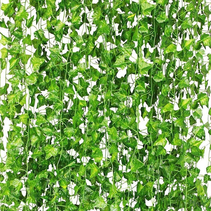 12 Pack Fake Vines for Room Decor Artificial Ivy Garland with Clip Green Flowers Hanging Plants Faux Greenery Leaves Bedroom Aesthetic Decor for Home Garden Wall Wedding