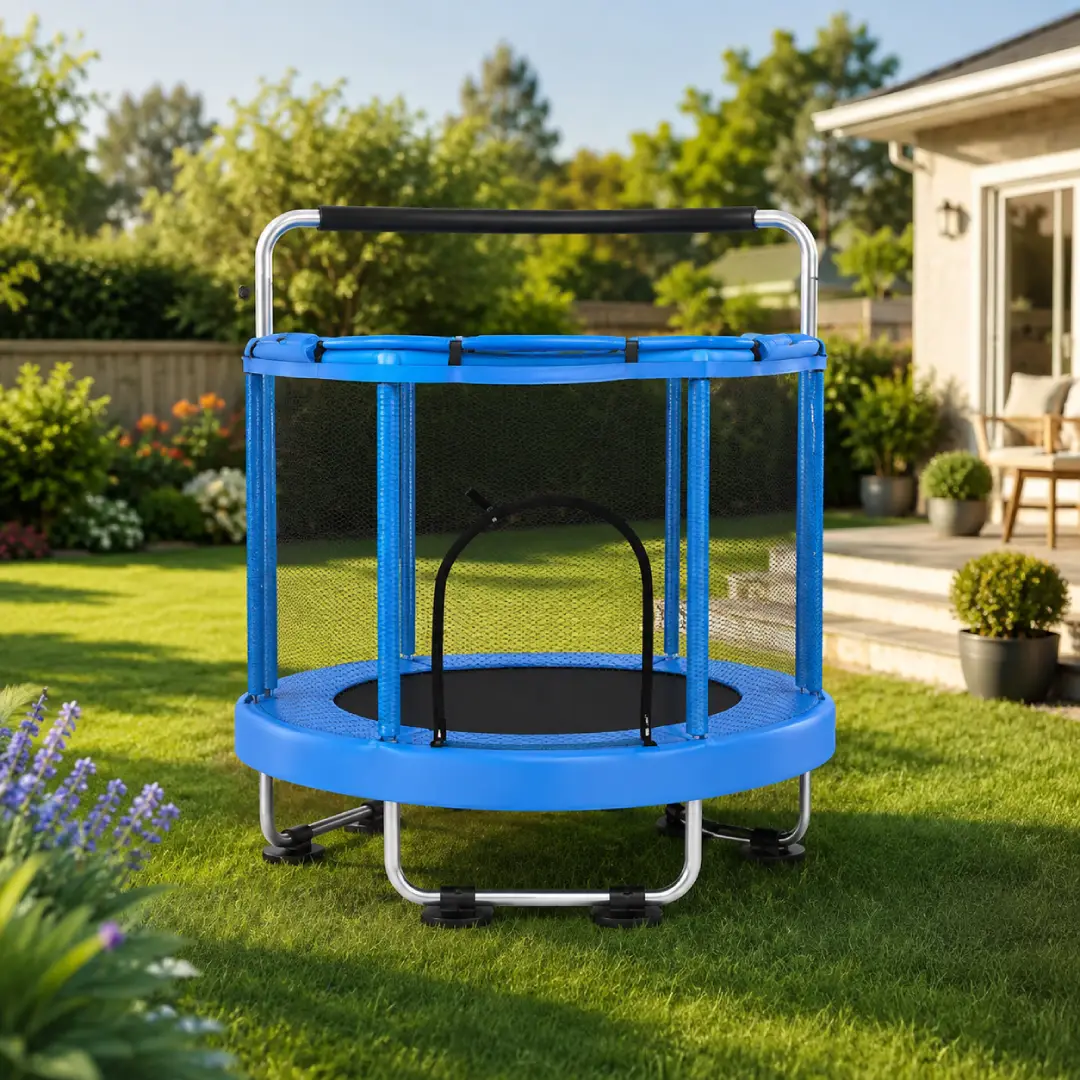 55-Inch Kids Trampoline with Safety Enclosure & Adjustable Gymnastics Bar image 2
