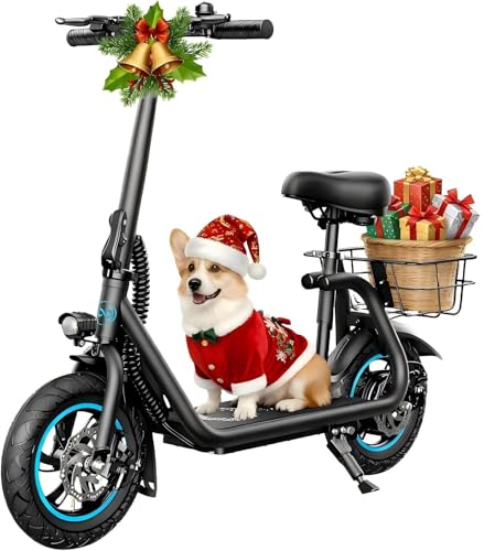 C1 Electric Scooter with Seat for Adults, 450W Motor, 20-Mile Range, 16 MPH, Foldable Commuter E-Scooter with Basket for Grocery, Pets, and Daily Commute– Classic Black