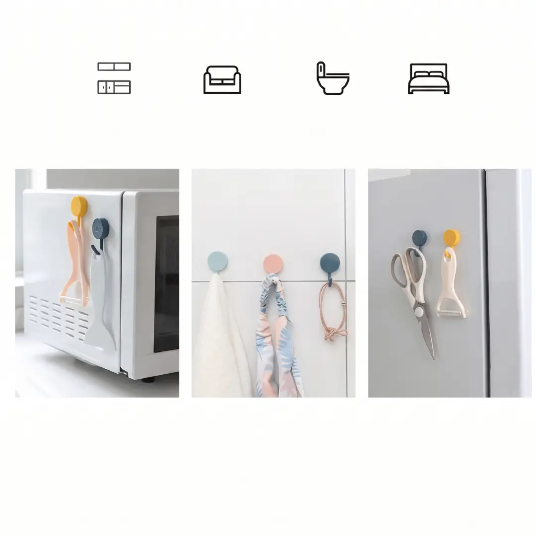 Self-Adhesive Wall Hooks, No-Drill Hanging Hooks for Keys, Clothes, Bags & Towels, Kitchen & Bathroom Organizer image 5