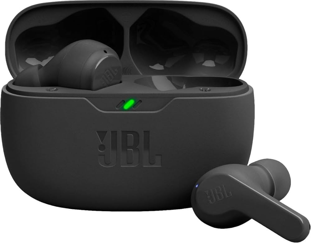 JBL Vibe Beam - True Wireless JBL Deep Bass Sound Earbuds, Bluetooth 5.2, Water & Dust Resistant, Hands-Free Call with VoiceAware, Up to 32 Hours of Battery Life (Black)