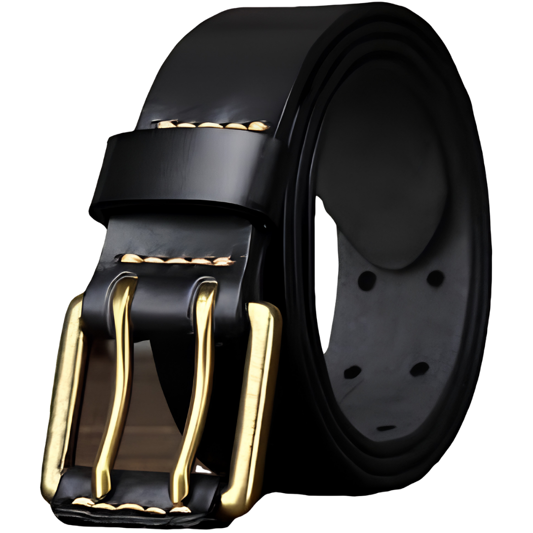 3.8cm Genuine Leather Men’s Belt with Double Buckle
