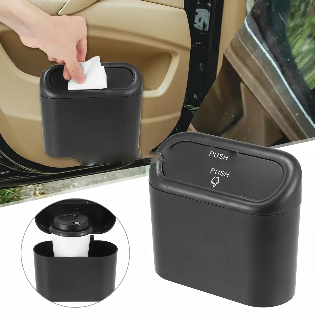 Car Trash Can with Lid Portable Hanging Vehicle Trash Bin image 3