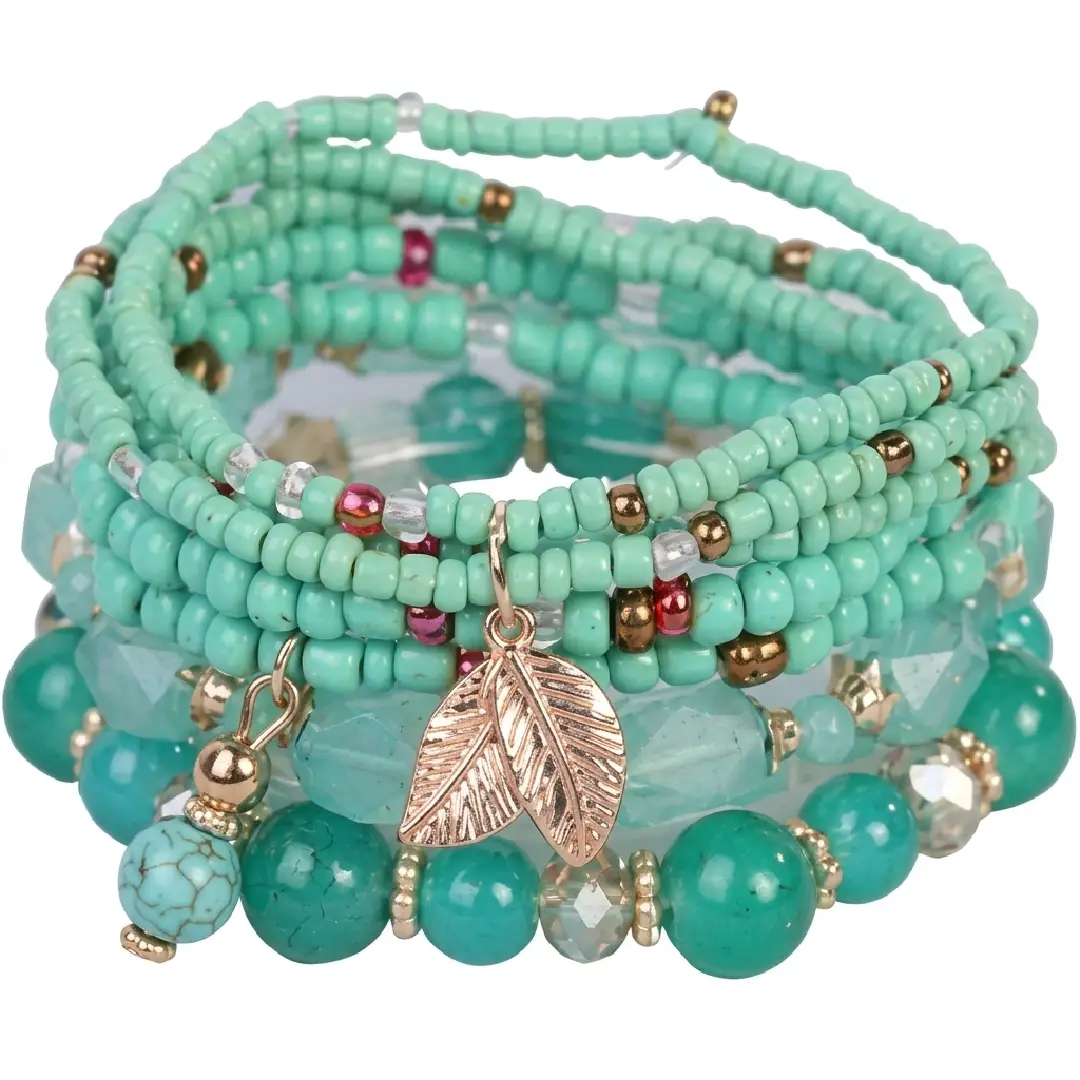 4 Pcs Boho Stackable Beaded Bracelets Colorful Crystal Set image 1