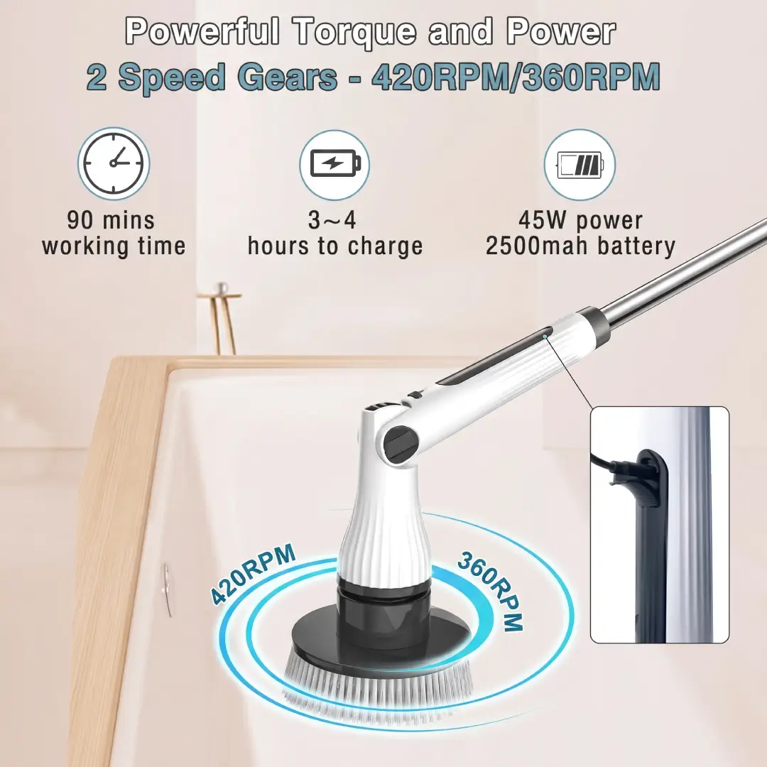 Bomves Cordless Electric Spin Scrubber with 8 Brush Heads image 4