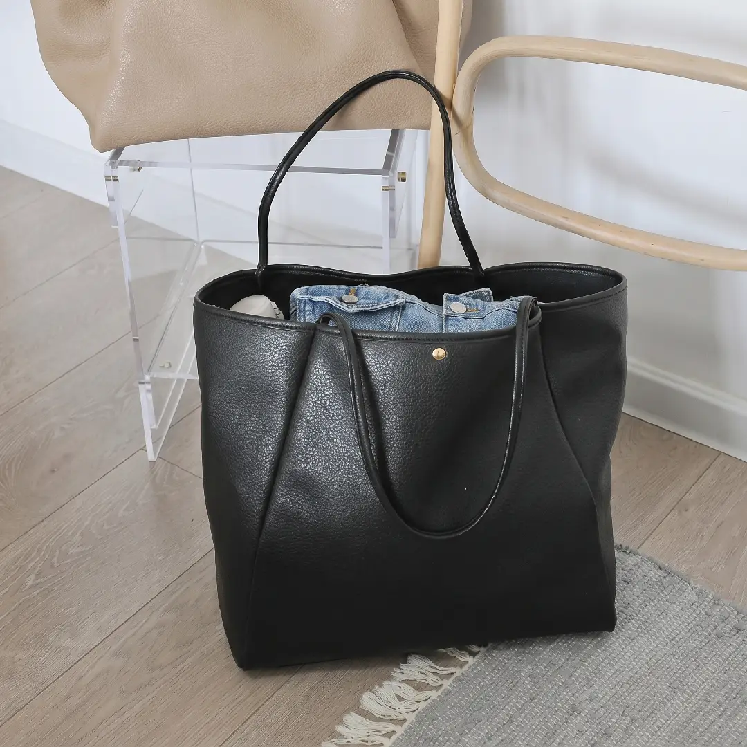 Oversized PU Leather Tote Bag for Women – Travel Weekender Shopper Handbag image 3