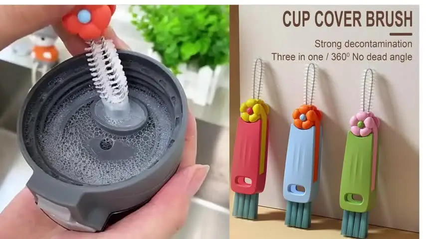3 in 1 Cup Lid Gap Cleaning Brush Set Multifunctional Cup Lid Gap Cleaner Portable Bottle Cleaning Tools for Sippy Cup Tubes Teapot Spout Coffee Cup