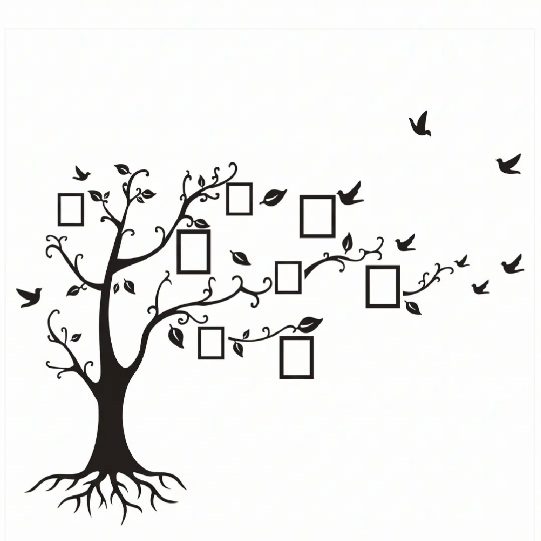 Large Family Tree Photo Wall Decal, PVC Self-Adhesive Tree Mural for Living Room & Home Decor image 3