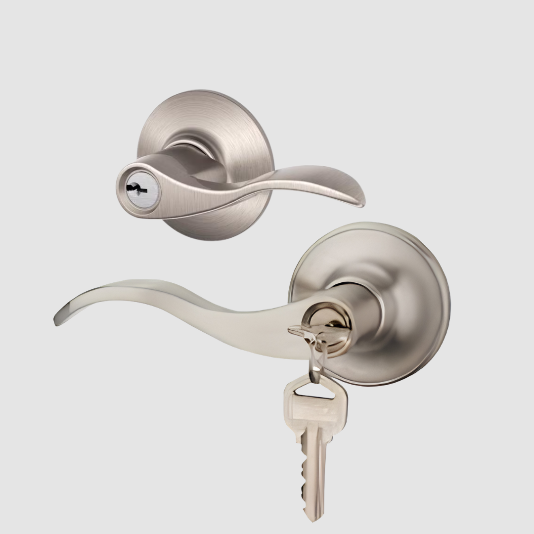 Keyed Entry Door Lever Lock Silver Door Handle with Key