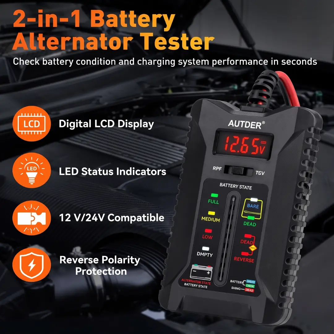 12V Car Battery and Alternator Tester with LCD Display image 3