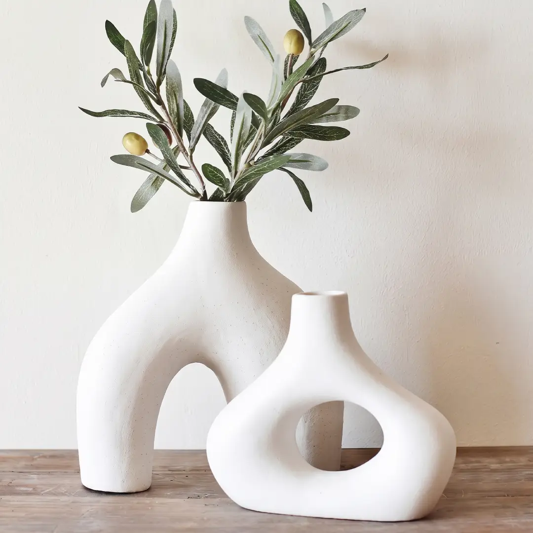 White Ceramic Donut Vase Set of 2 for Modern Home Decor
