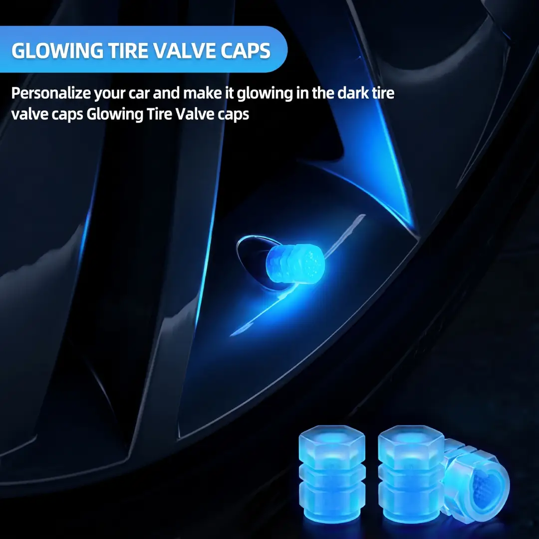 Glow in the Dark Tire Valve Caps Blue Universal 20 Pcs image 6