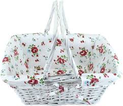 Wicker White Storage Gift Basket Willow Woven Picnic Basket with Double Folding Handles,Kingwillow. (White)