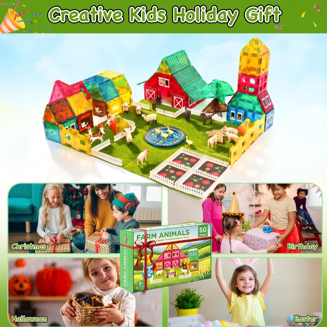 FunMagic Farm Animal Magnetic Tiles for Kids – Montessori STEM Educational Building Blocks, Ages 3+ image 2