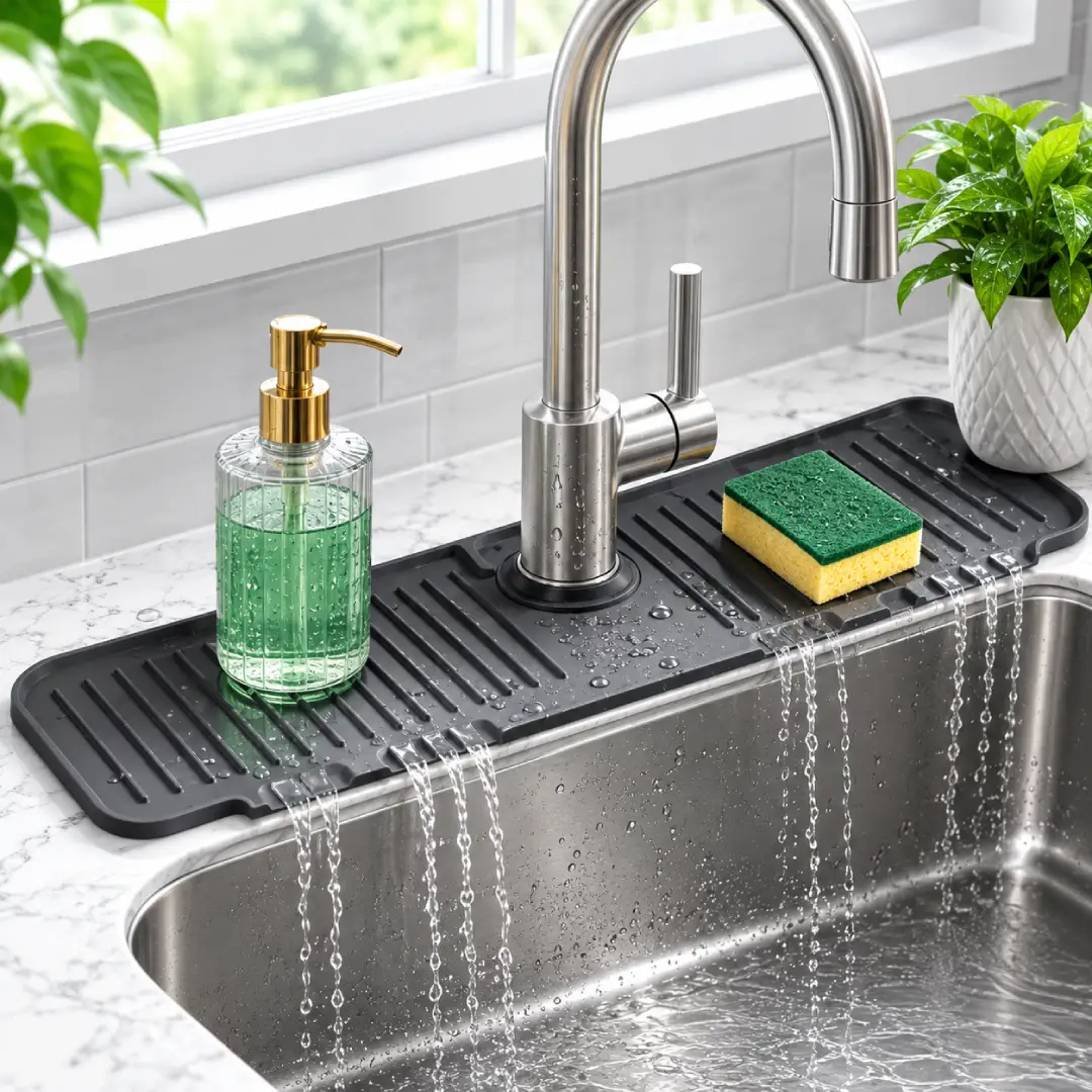 24 Inch Silicone Kitchen Faucet Mat Self Draining Splash Guard image 3