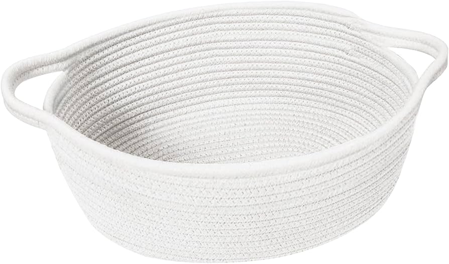 Esme L&H 6“ Deep Gift Basket Empty with Bag & Ribbon, Large Capacity Gift Basket,-12"x9"x6", Gift Boo Baskets Empty, Versatile Cotton Rope Storage for Small Items, Baby, Pet Toy(White)