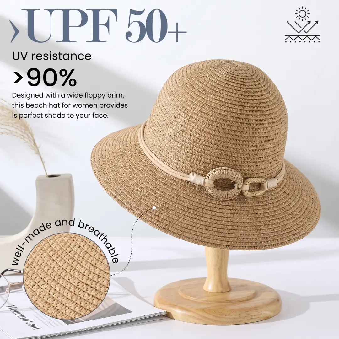 Women's UPF 50 Wide Brim Straw Sun Hat image 2
