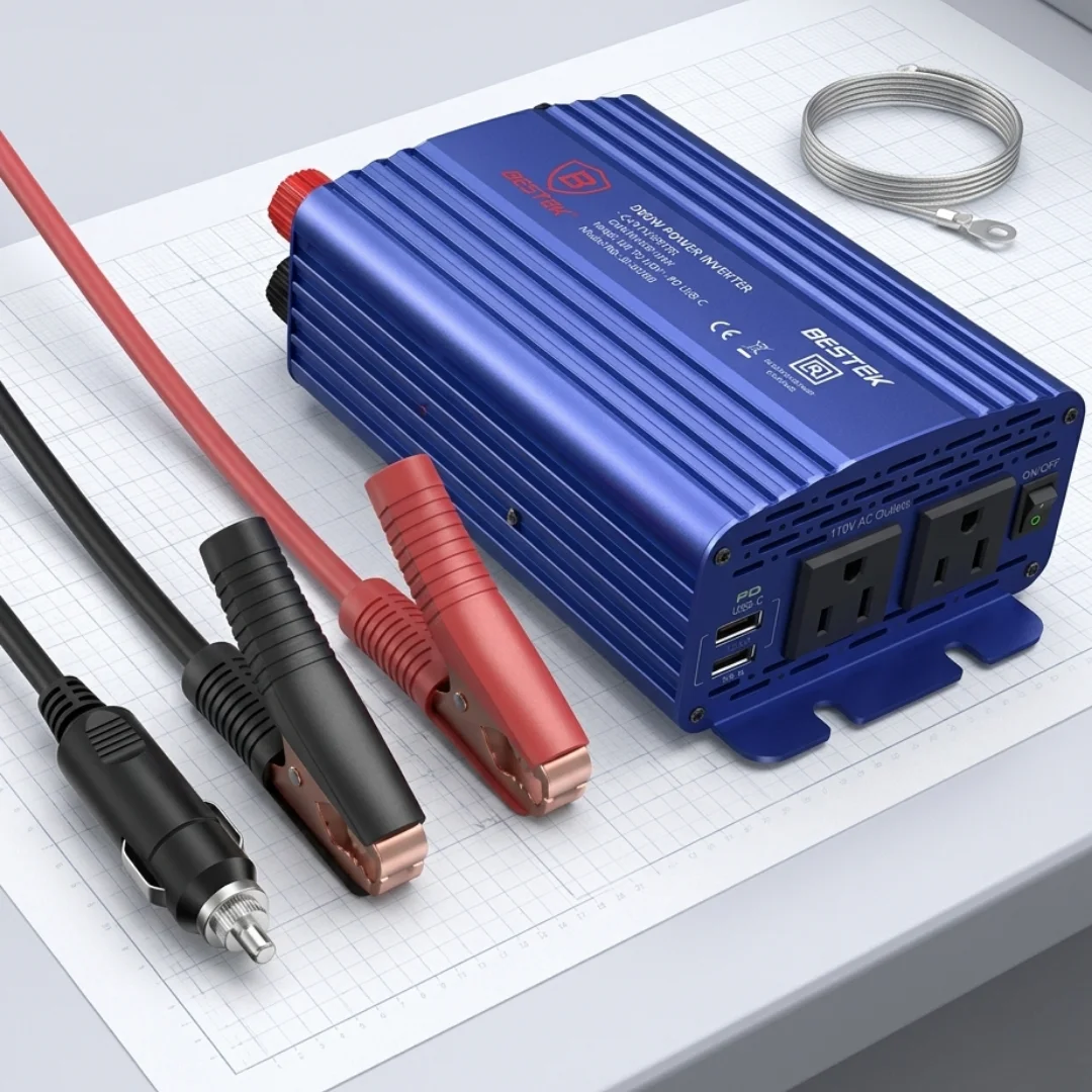BESTEK 500W Power Inverter 12V to 110V with Battery Clamps and USB image 2