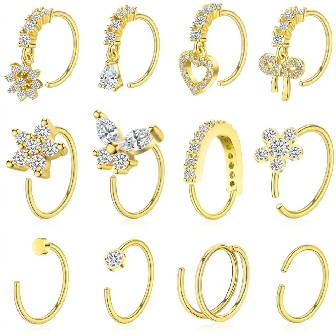 BSJ4U Gold Plated Nose Rings and Nose Studs Set image 4