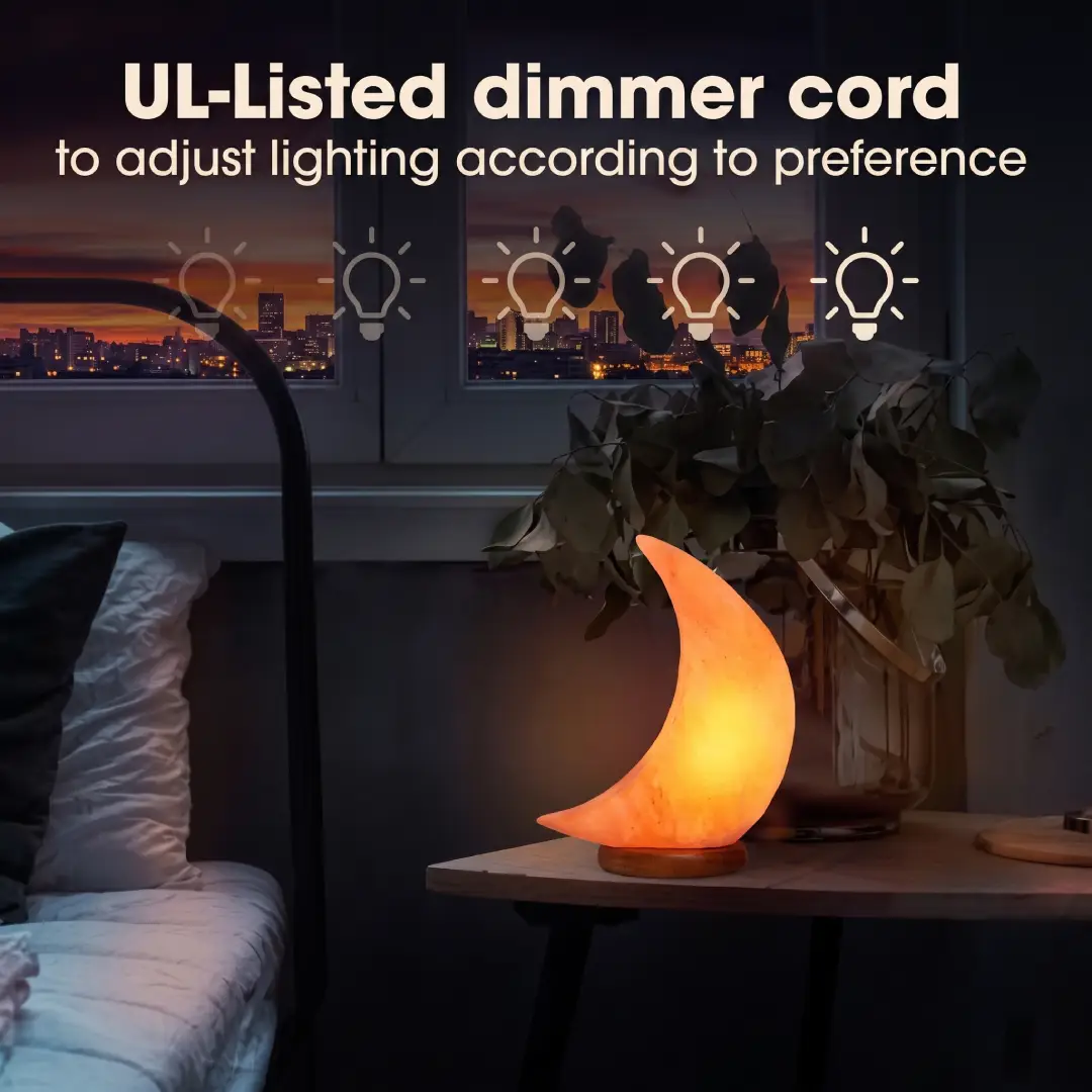 100% Authentic Natural Himalayan Salt Lamp; Hand Carved Moon Pink | Crystal Rock Salt from Himalayan Mountains; Dimmer Cord image 5