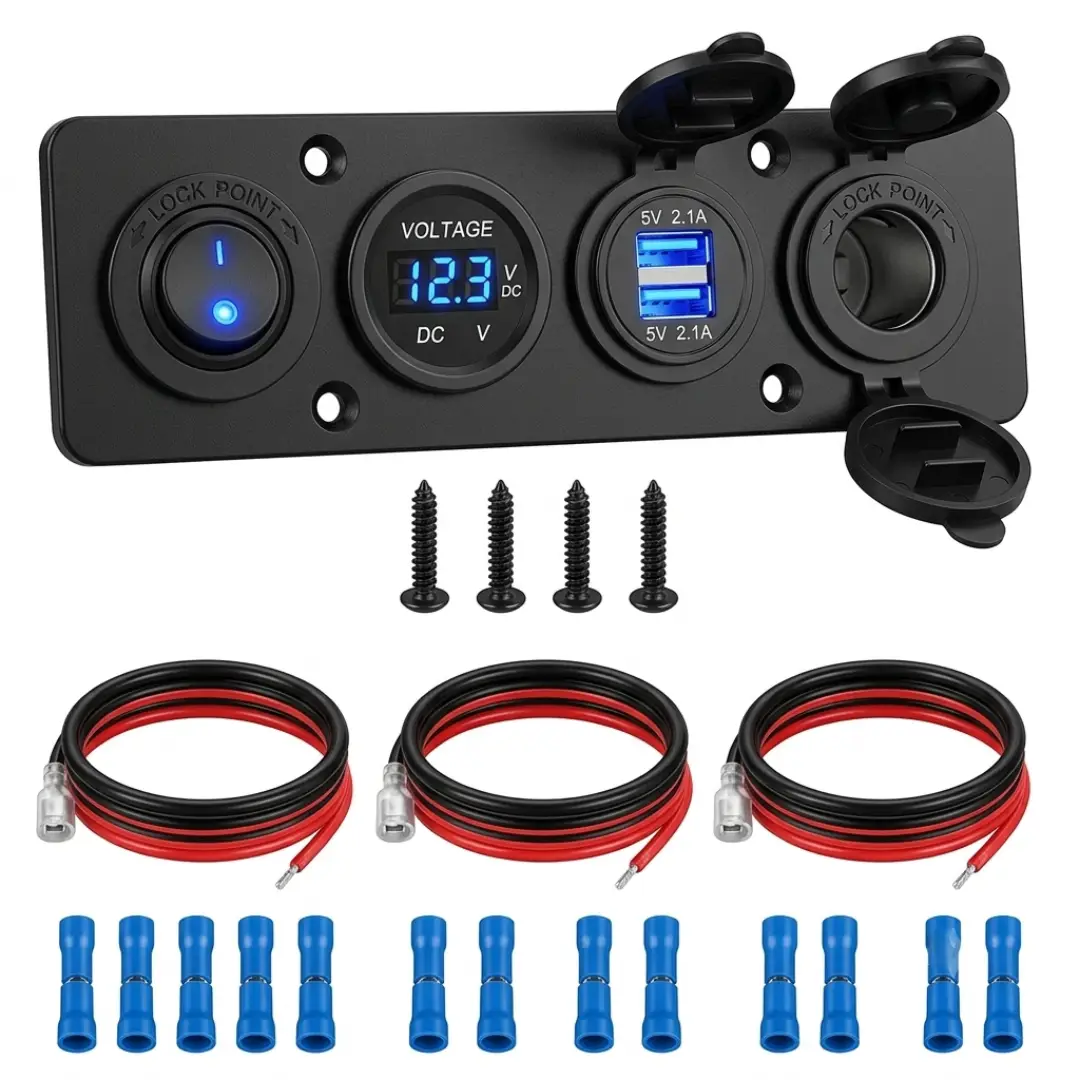 4 in 1 Car Voltmeter USB Charger Adapter with LCD Display image 2