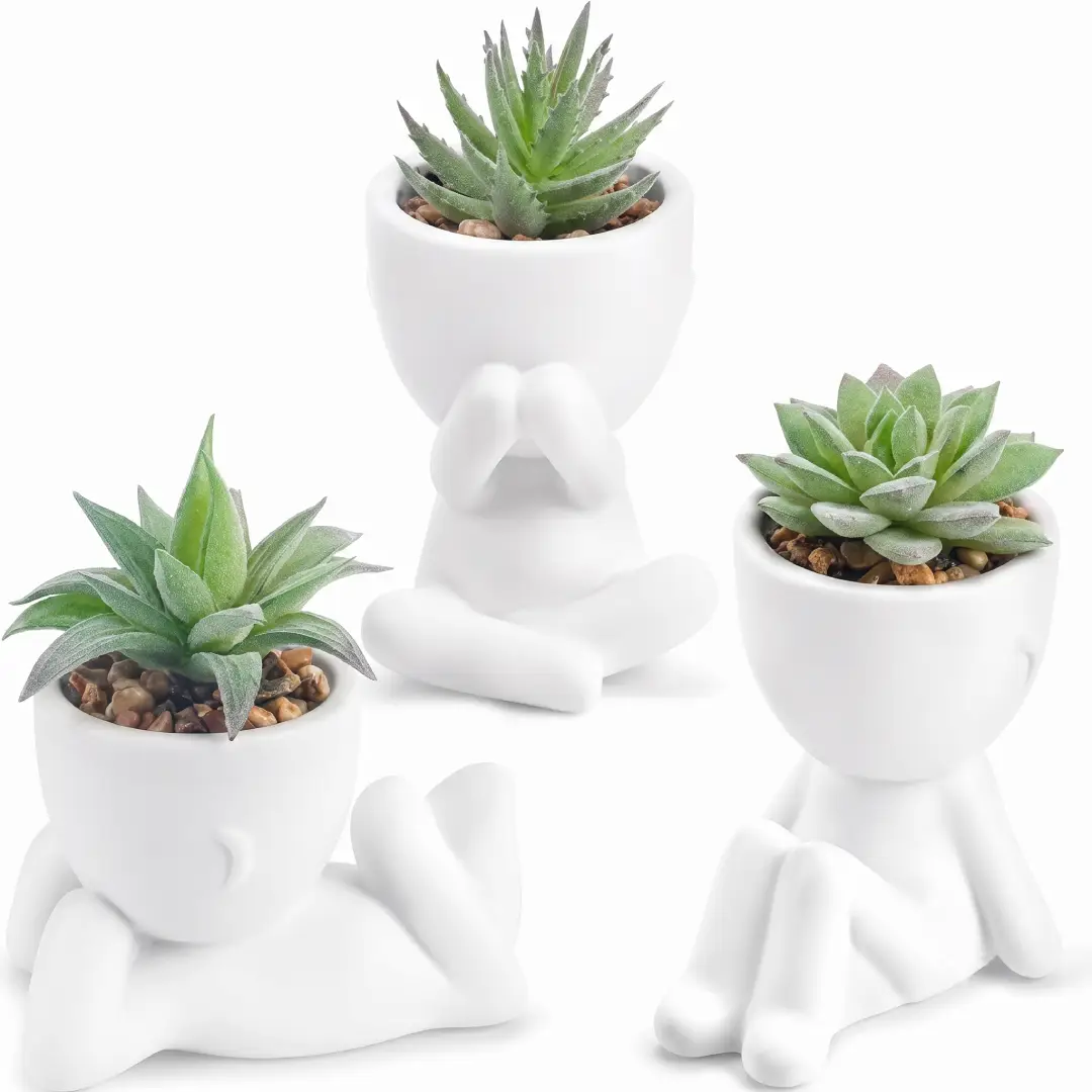 Der Rose 3 Pcs Fake Succulents Plants for Home Decor image 2