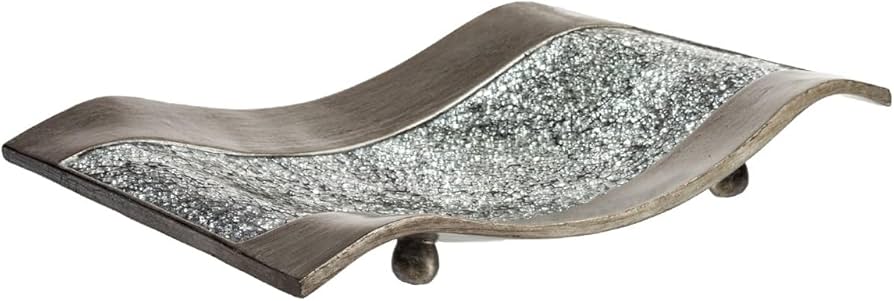Creative Scents Schonwerk Silver Centerpiece for Dining Room - Crackled Mosaic Design Decorative Tray - Home Decor - Coffee Table Decorations Centerpiece for Dining/Living Room - Great Gift Idea