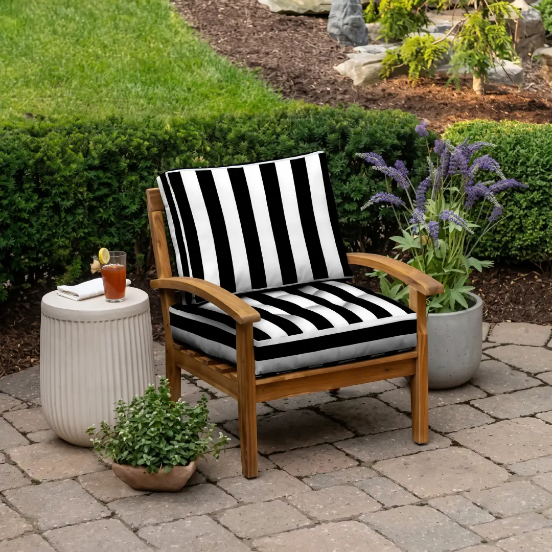Arden 24x24 Outdoor Deep Seat Cushion Set Black Cabana Stripe image 3