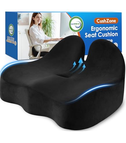 CushZone Seat Cushion, Ergonomic Memory Foam Seat Cushions for Office Chairs, Car, Long Trip, Desk Chair, Lab, Extra Large Size for Sciatica & Hip & Tailbone Pain Relief, Sciatica Support (Black)
