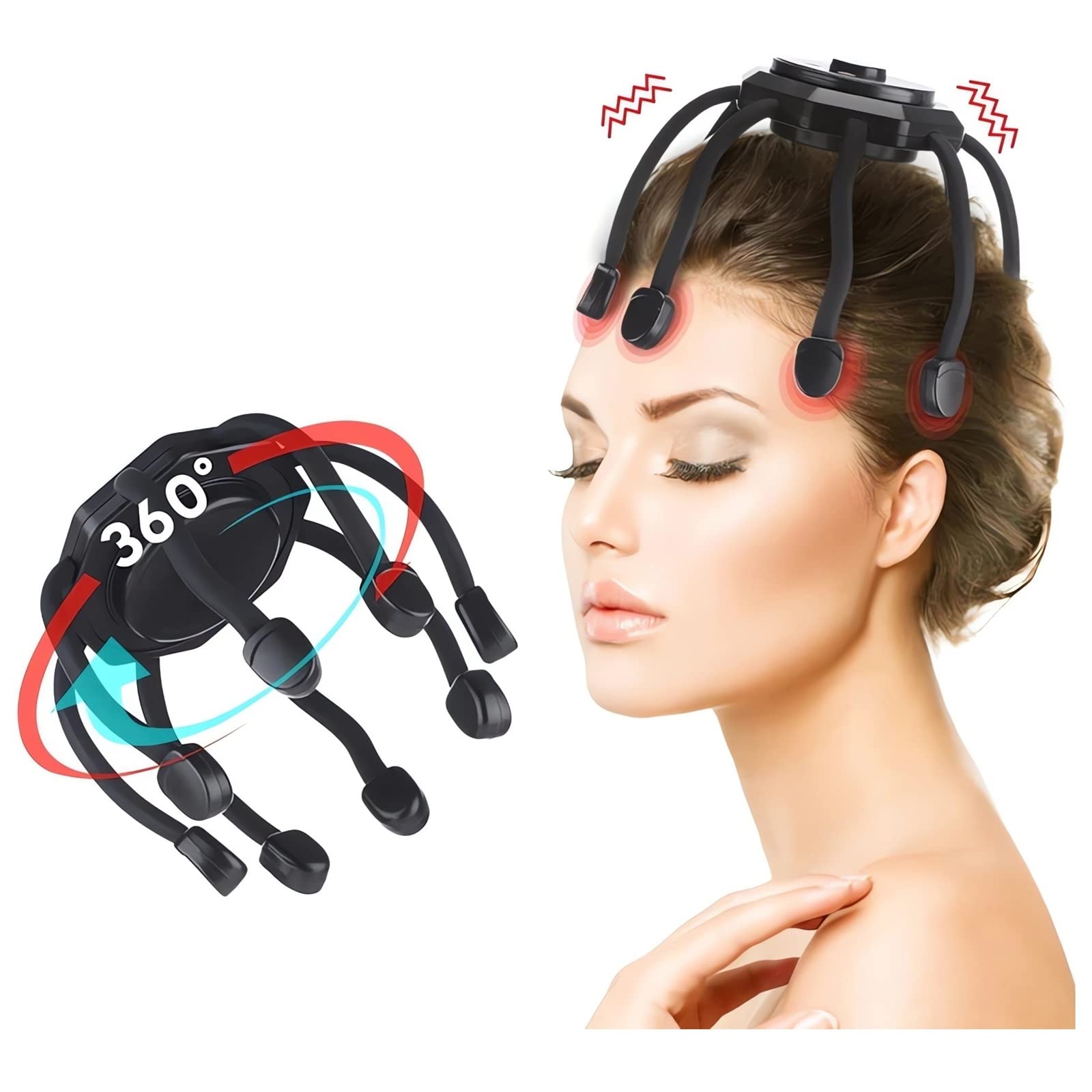Cordless Electric Scalp Massager,360 Degree Head Massager With 8 Finger Tips, Deep Relaxing And Stress Relief, Holiday Gift